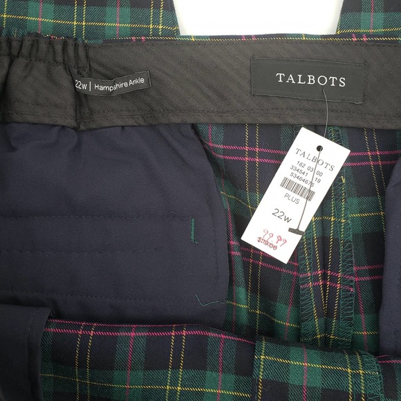 Talbots Plaid Hampshire Ankle Pants 22W Straight Leg Wool Blend High Rise Green - Picture 5 of 13